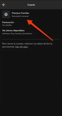 Cambiar de plan en Spotify Premium