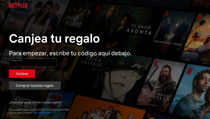 Canjear tarjeta regalo en Netflix