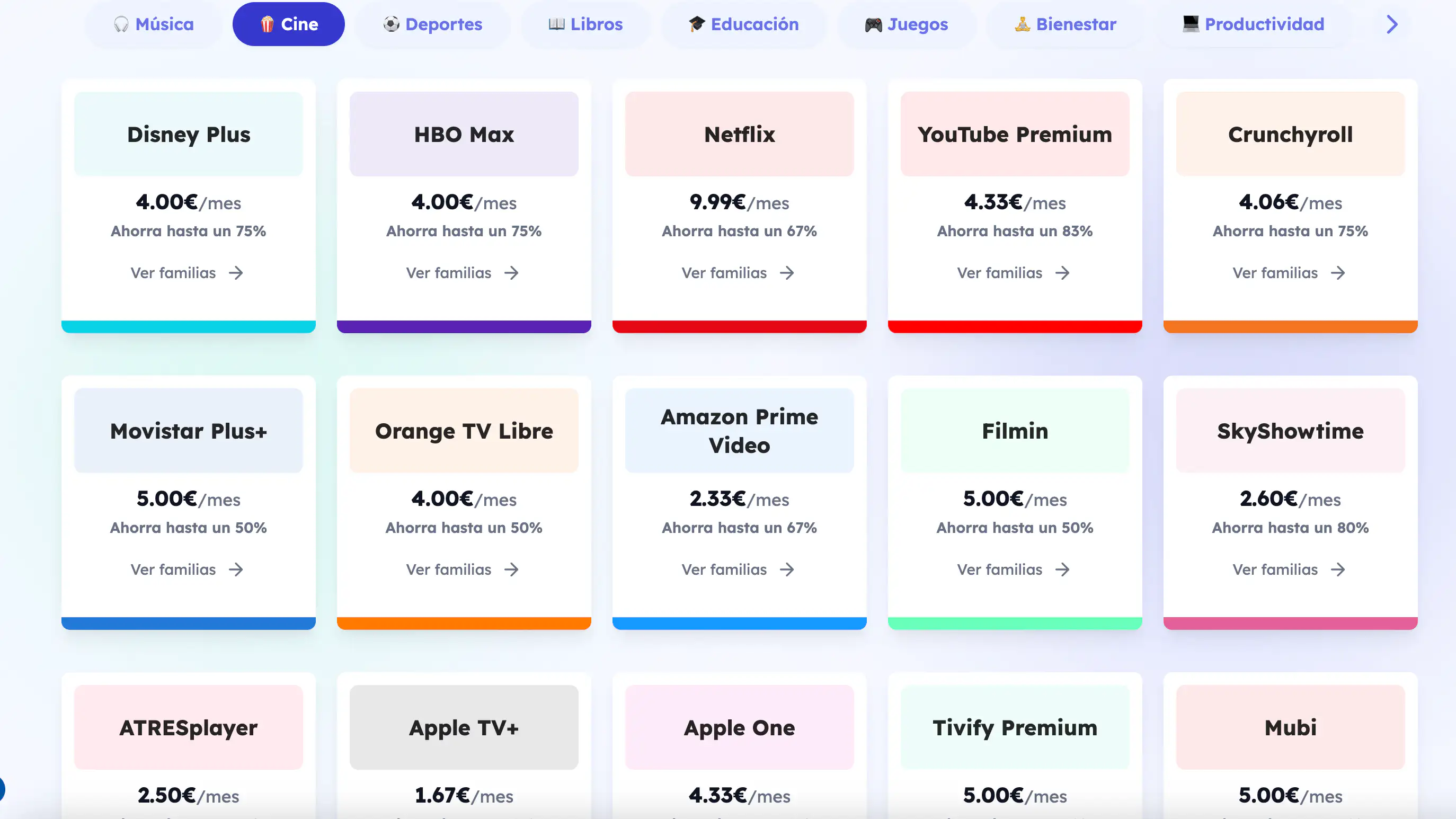 Catálogo de suscripciones en Sharignful