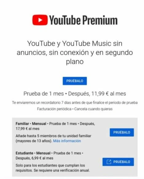 Comparativas de precio de YouTube Premium