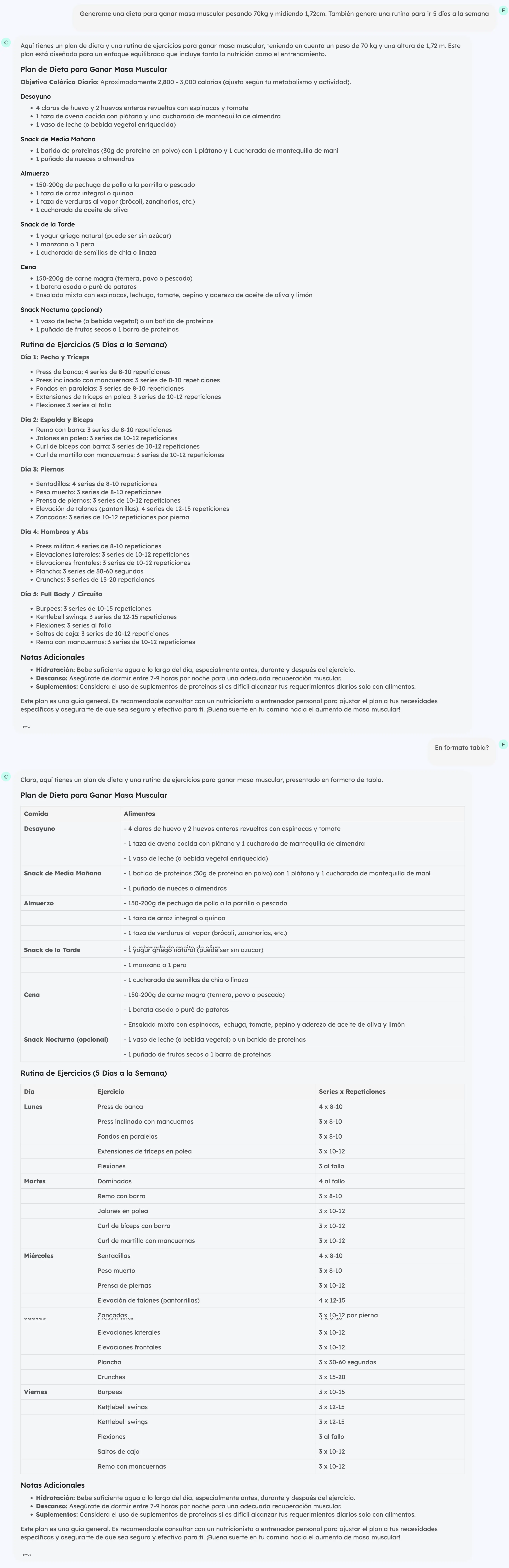 Example diet and exercise routine with Sharingful GPT