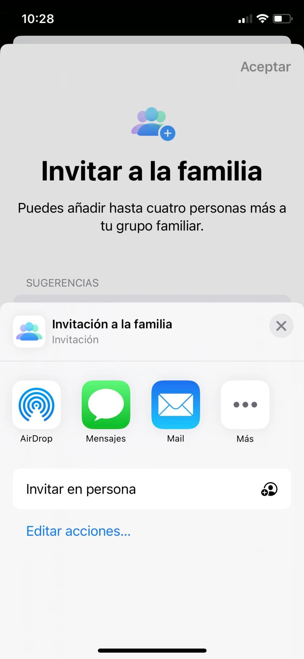 Como enviar una Invitación para Unirse a una Familia de Apple