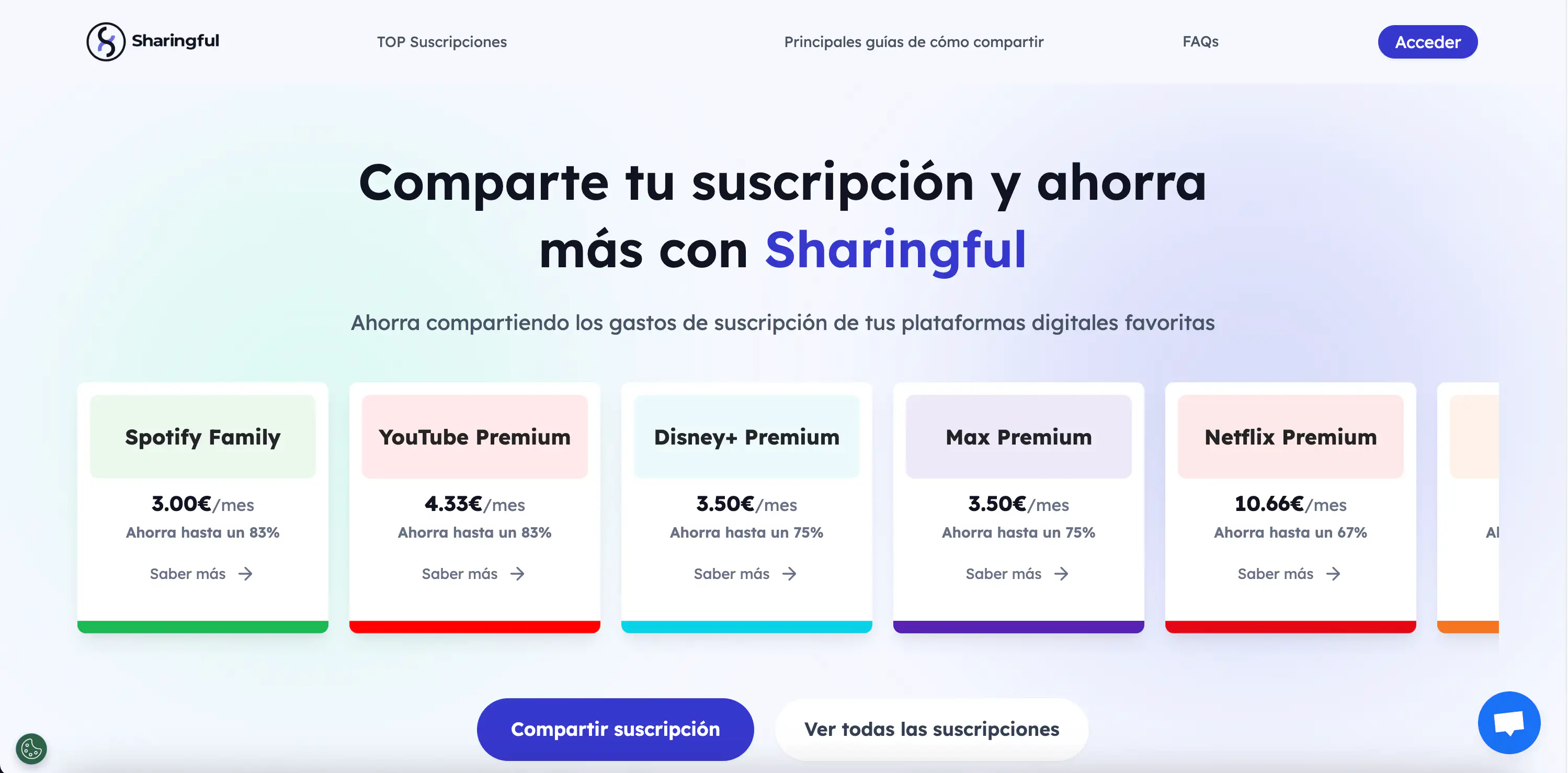 Organizar suscripciones con Sharingful