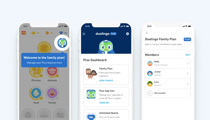 Suscríbirse a Duolingo Plus Familiar