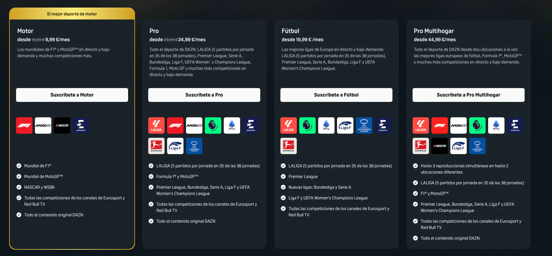 Planes disponibles de DAZN