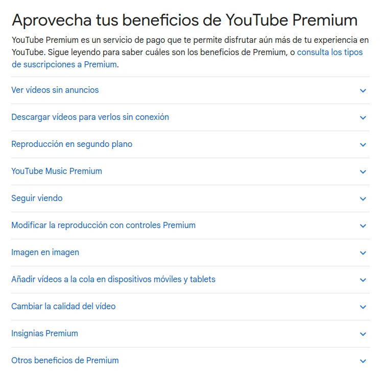 Beneficios de YouTube Premium