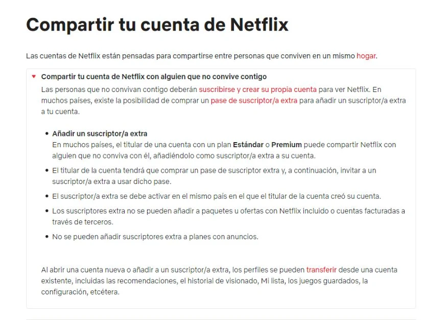 Que dice Netflix sobre compartir cuenta
