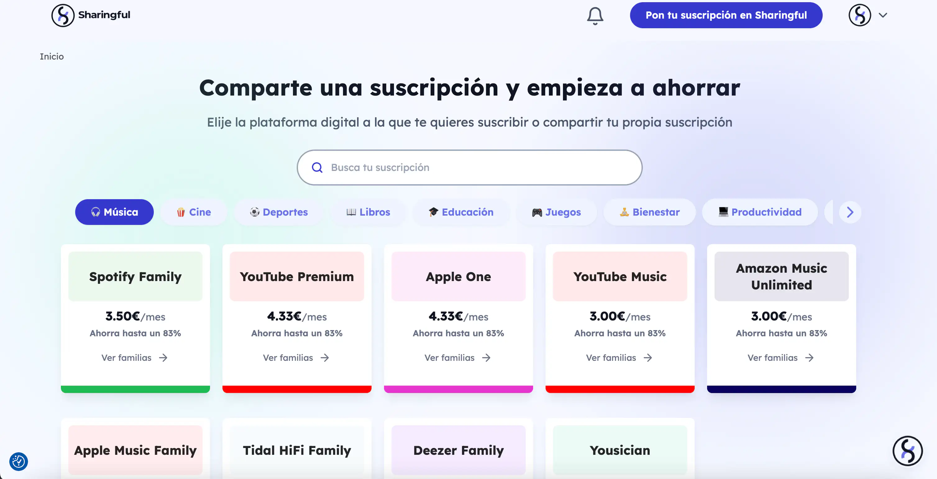 Sharingful para compartir suscripciones