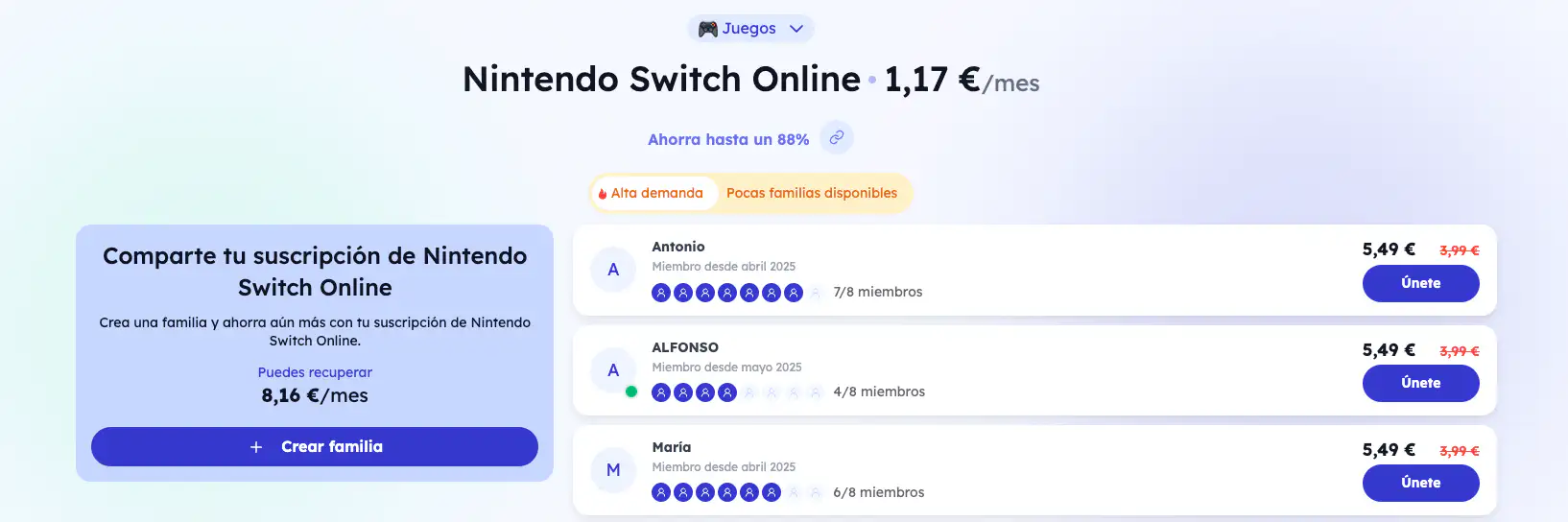 Suscripción de Nintendo Online compartida con Sharingful